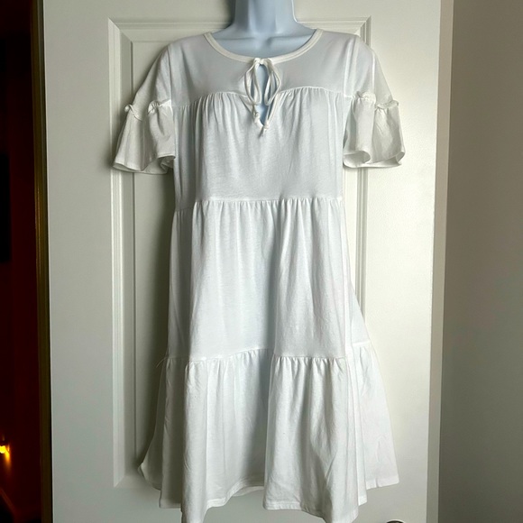 J Crew Women’s Broken-in jersey tiered mini dress White Size Small NWOT - Picture 2 of 7